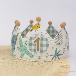 Corona de cumpleaños de tela safari mint con interior vichy menta